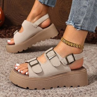 Suede Belt Buckle Platform Sandals Women Platform Wedge Plus Size Beach Slippers