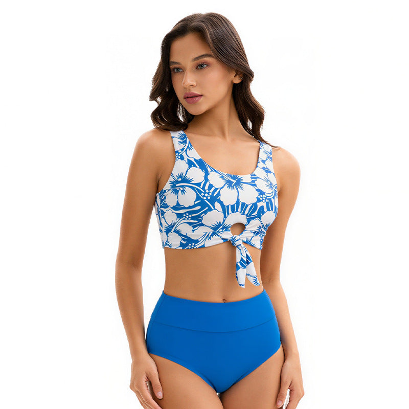 Bikini Sexy Print Split High Waist Conservative Swimsuit Ladies