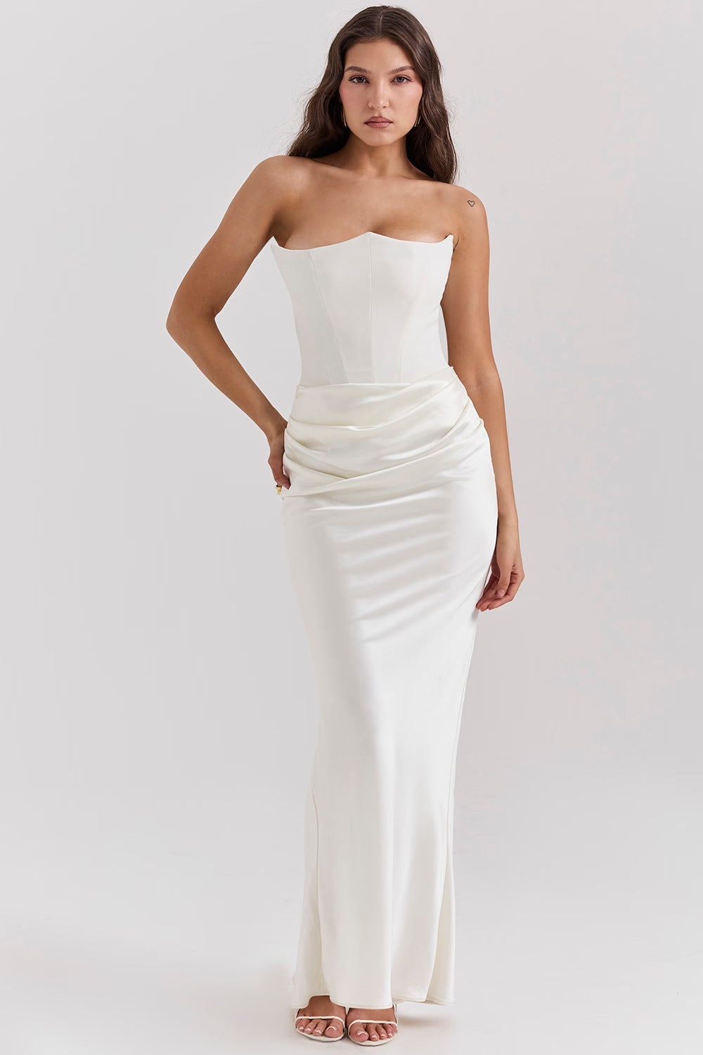 Dress Elegant Sexy Waist Trimming Tube Top Boning Corset Pleated Satin Sheath Dress