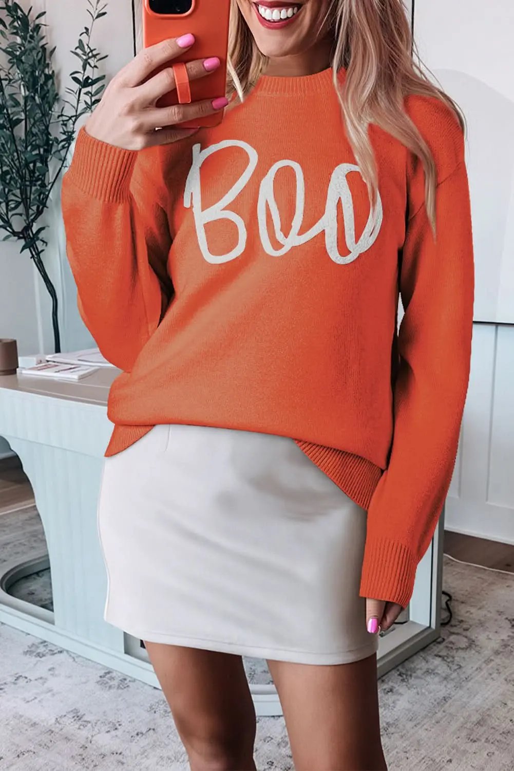 Sweaters Love Salve Orange Knit Sweater Women's Fall Fashion Ribbed Cozy Top