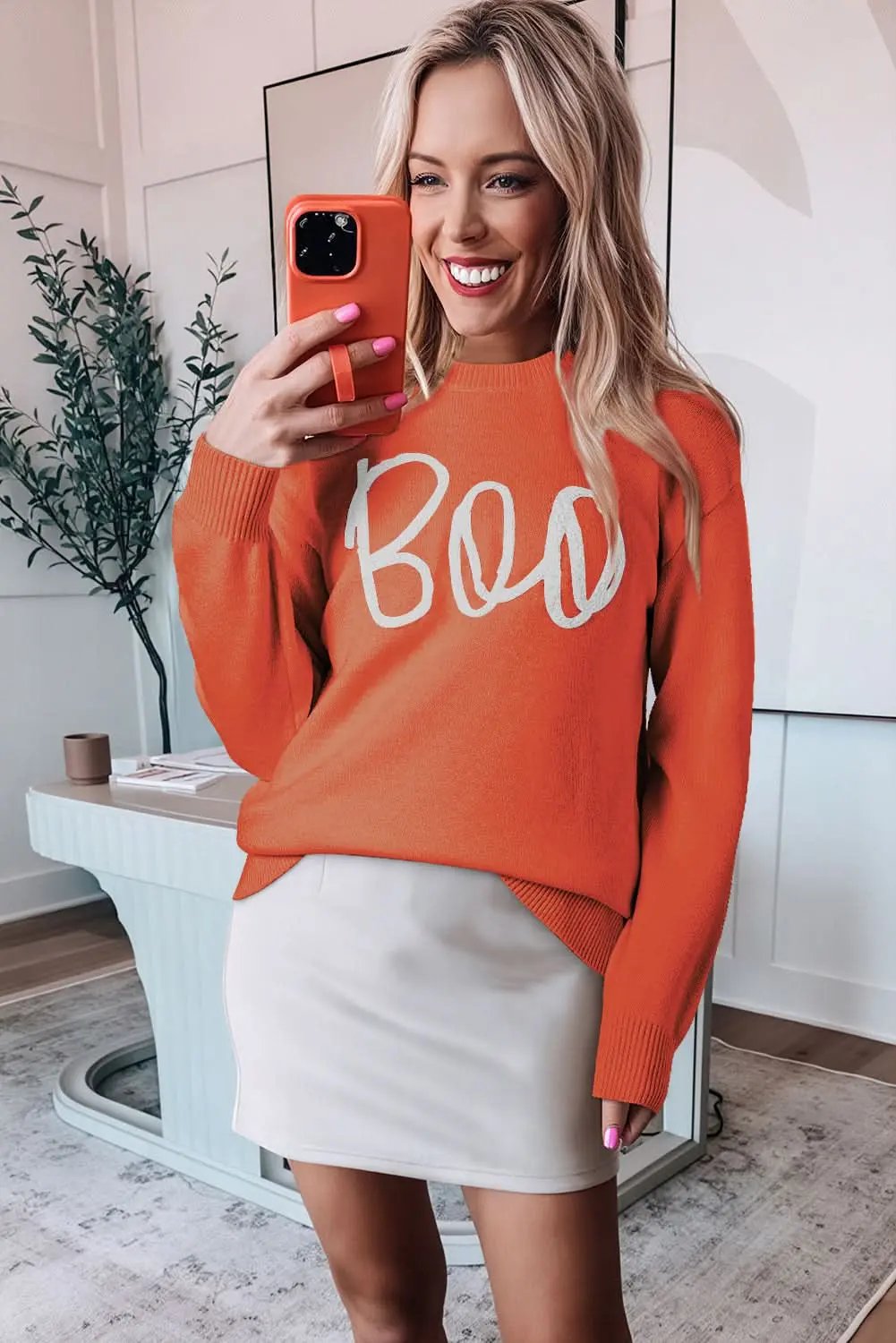 Sweaters Love Salve Orange Knit Sweater Women's Fall Fashion Ribbed Cozy Top