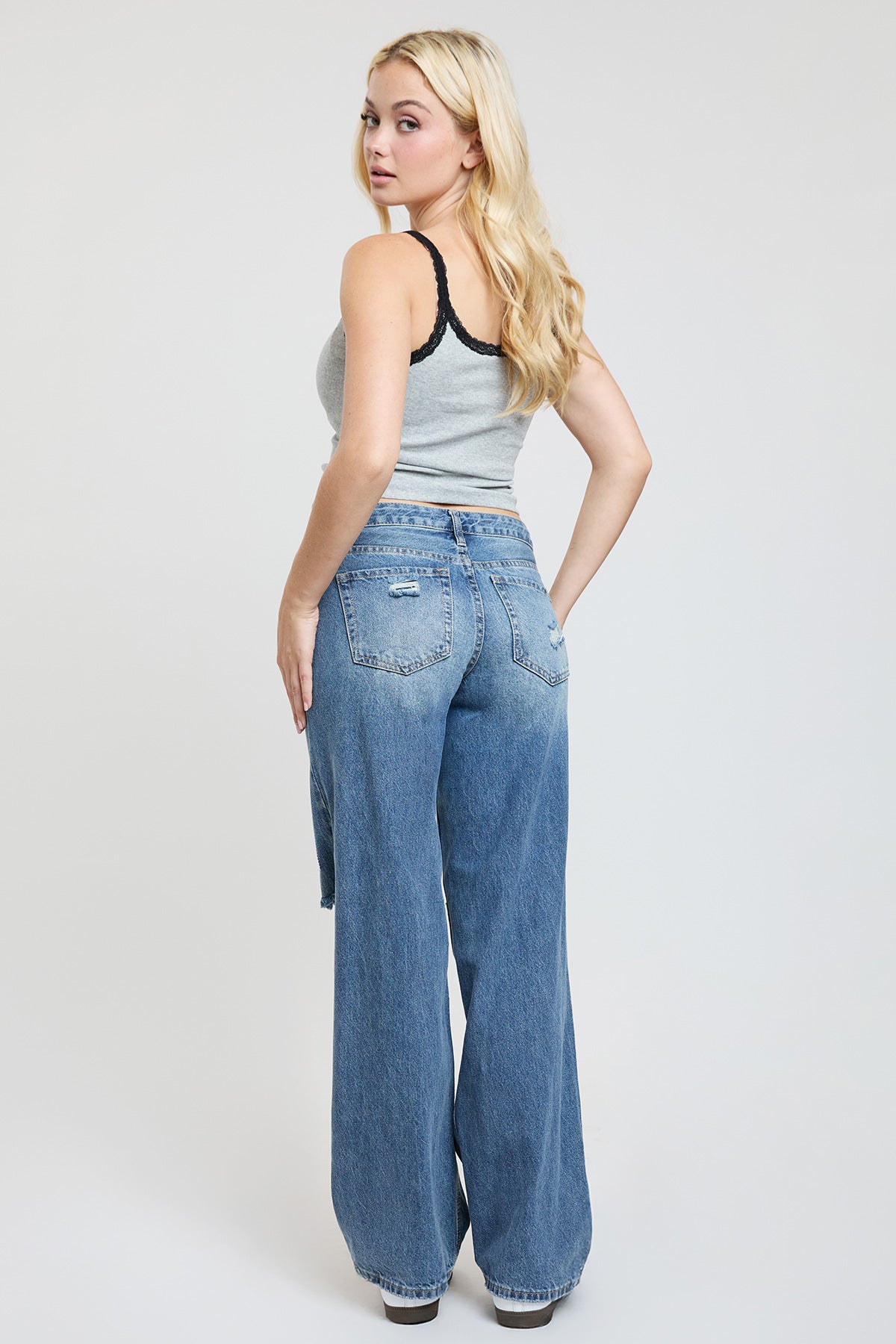 Women's Low Rise Patchwork Wide Leg Jeans