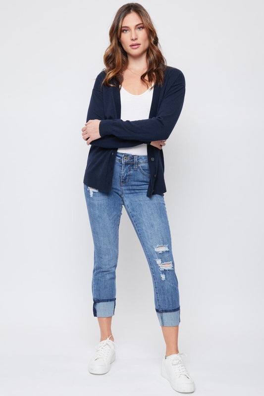 Women's Petite WannaBettaButt Mid Rise Mega Cuff Jeans