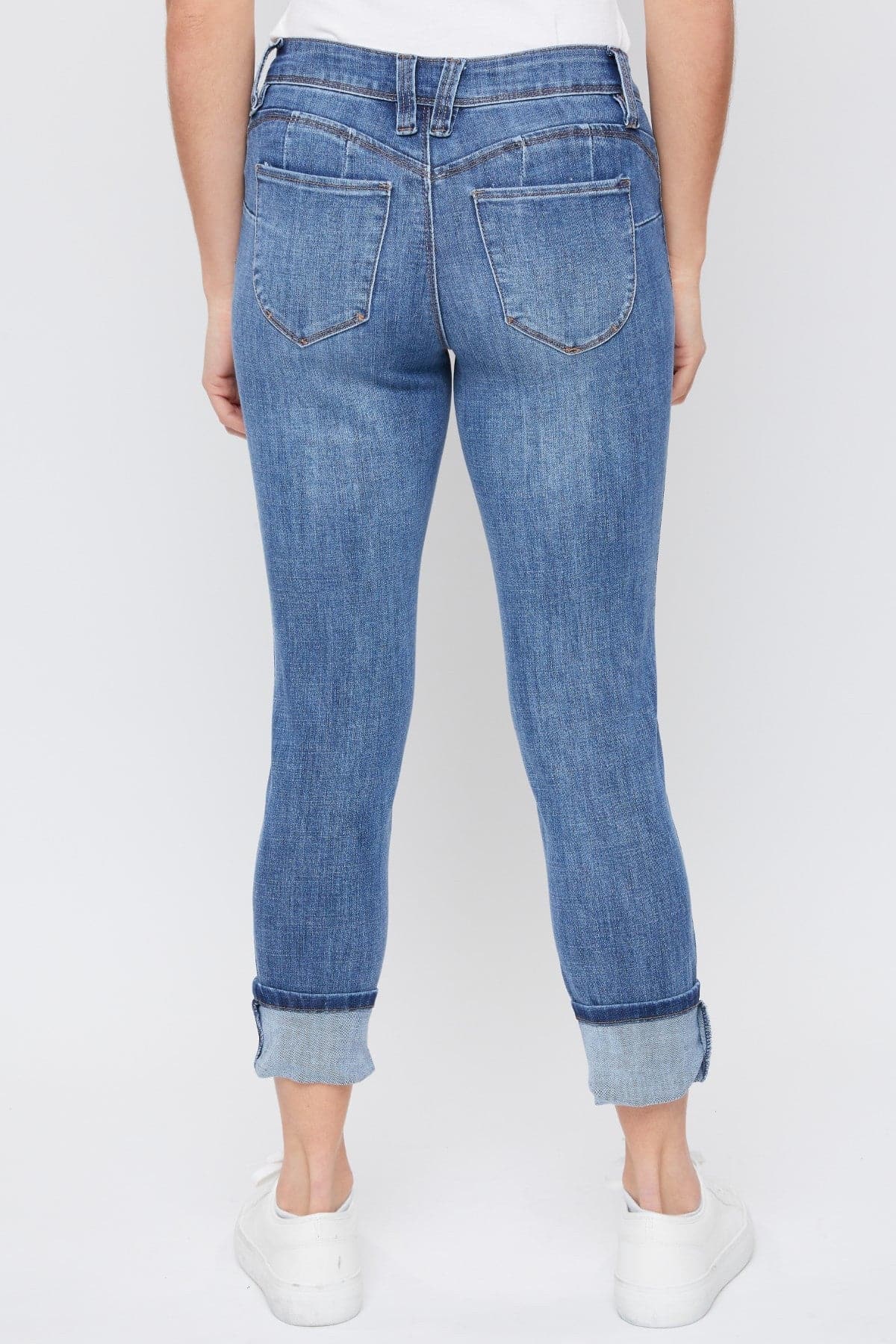 Women's Petite WannaBettaButt Mid Rise Mega Cuff Jeans
