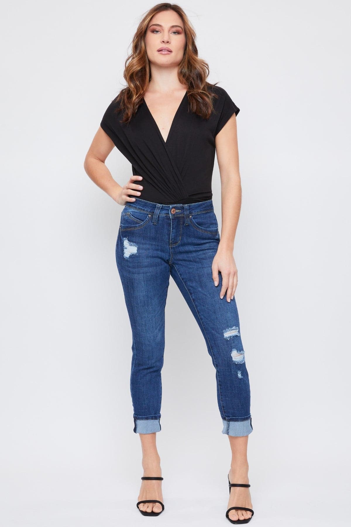 Women's Petite WannaBettaButt Mid Rise Mega Cuff Jeans
