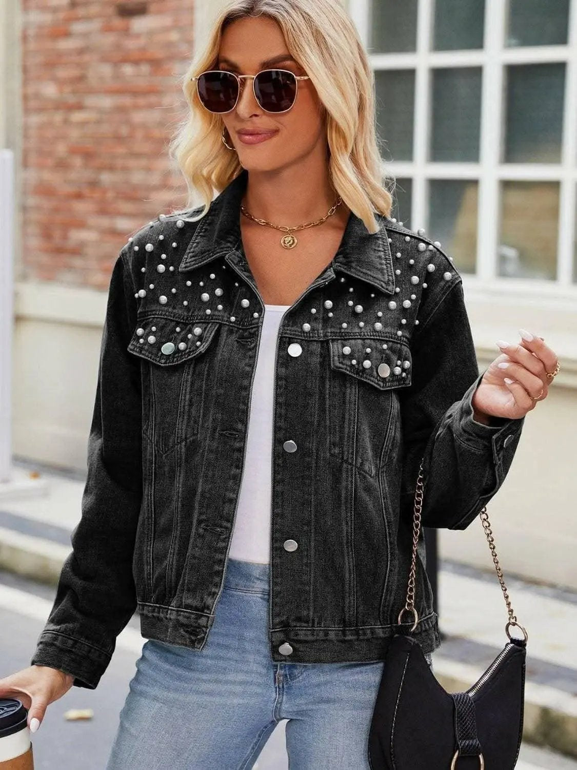 Trendsi Denim Jacket Pearl Wash With Pockets — Casual Outerwear