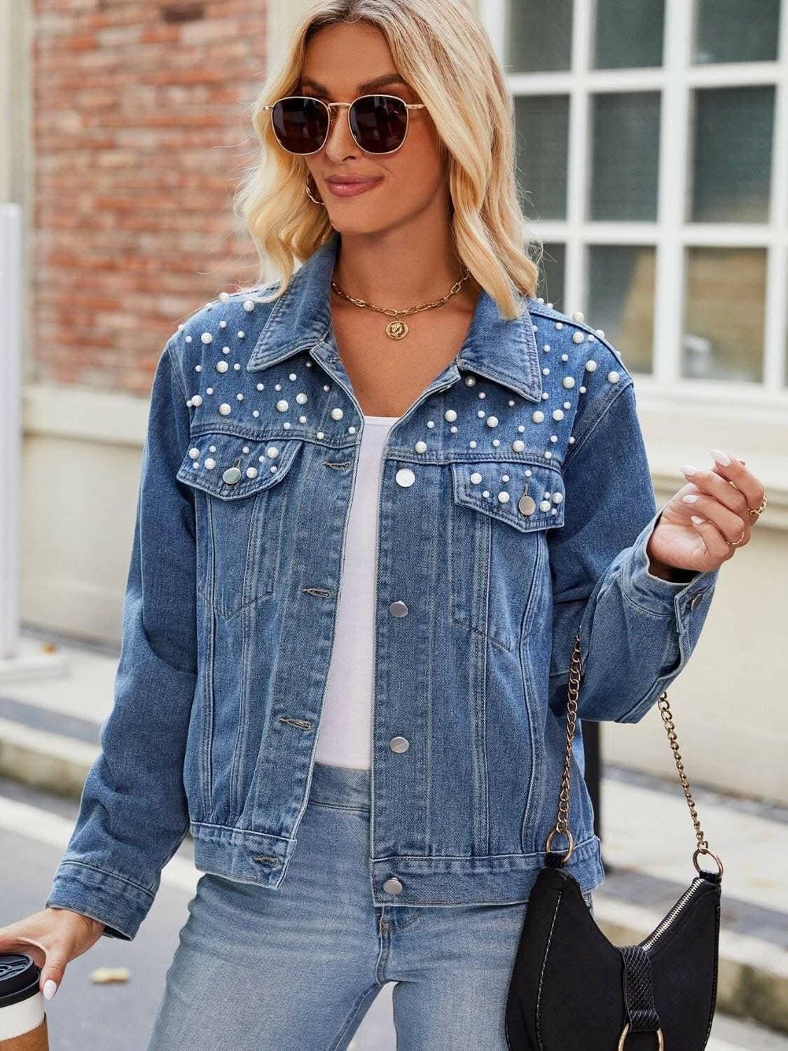 Trendsi Denim Jacket Pearl Wash With Pockets — Casual Outerwear