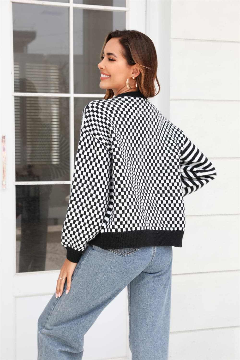 Sweaters Trendsi Plaid and stripe cardigan with buttons