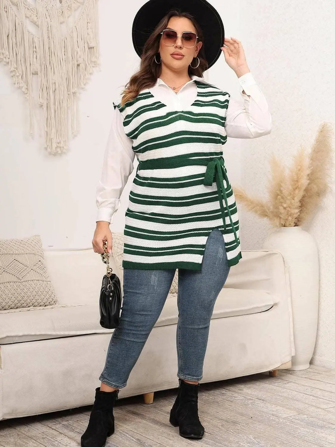 Trendsi Striped Sweater Vest Plus Size Knit — Comfortable Layering