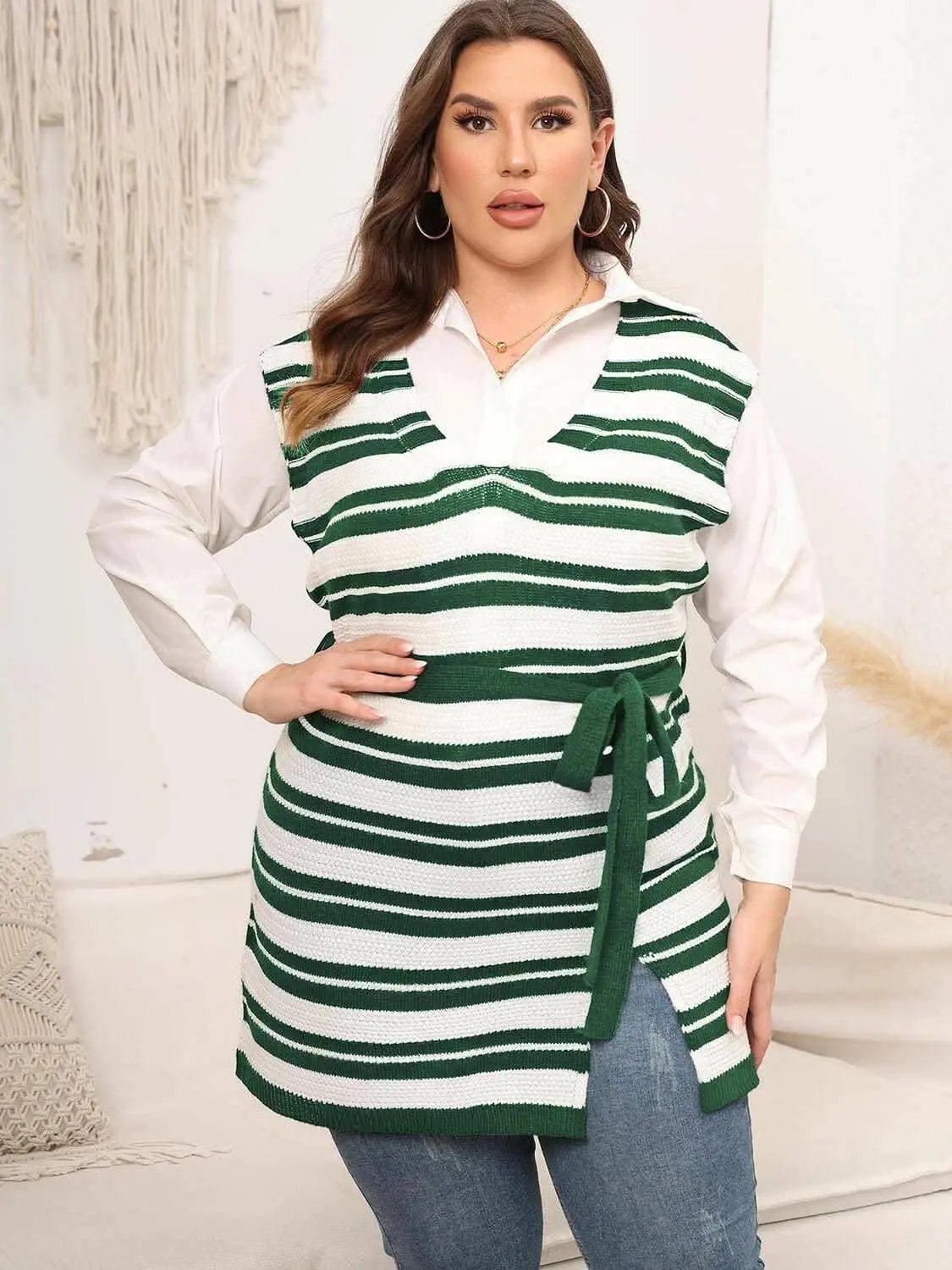 Trendsi Striped Sweater Vest Plus Size Knit — Comfortable Layering