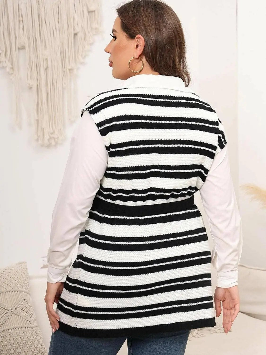 Trendsi Striped Sweater Vest Plus Size Knit — Comfortable Layering