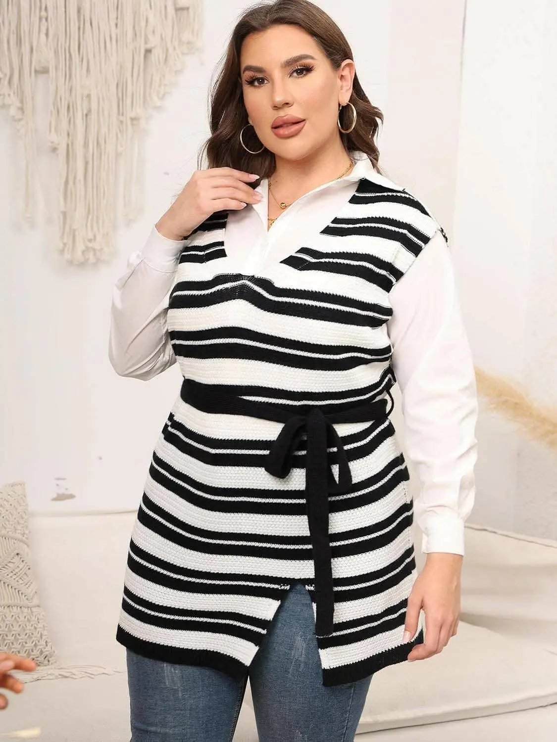 Trendsi Striped Sweater Vest Plus Size Knit — Comfortable Layering
