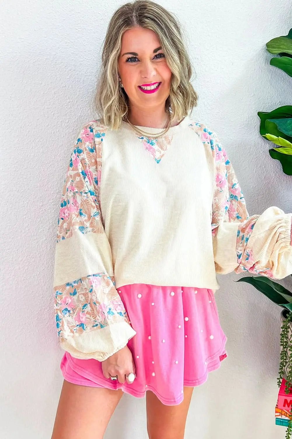 Women's Blouse - Apricot Floral Textured - Southern Belle Style