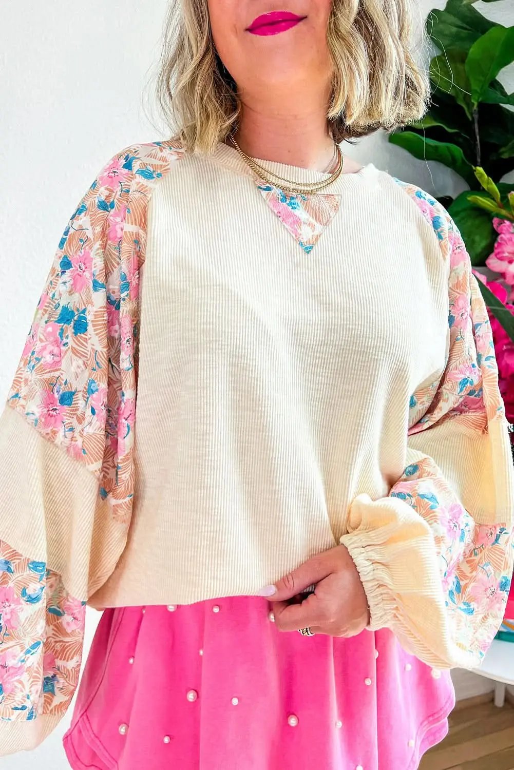 Women's Blouse - Apricot Floral Textured - Southern Belle Style