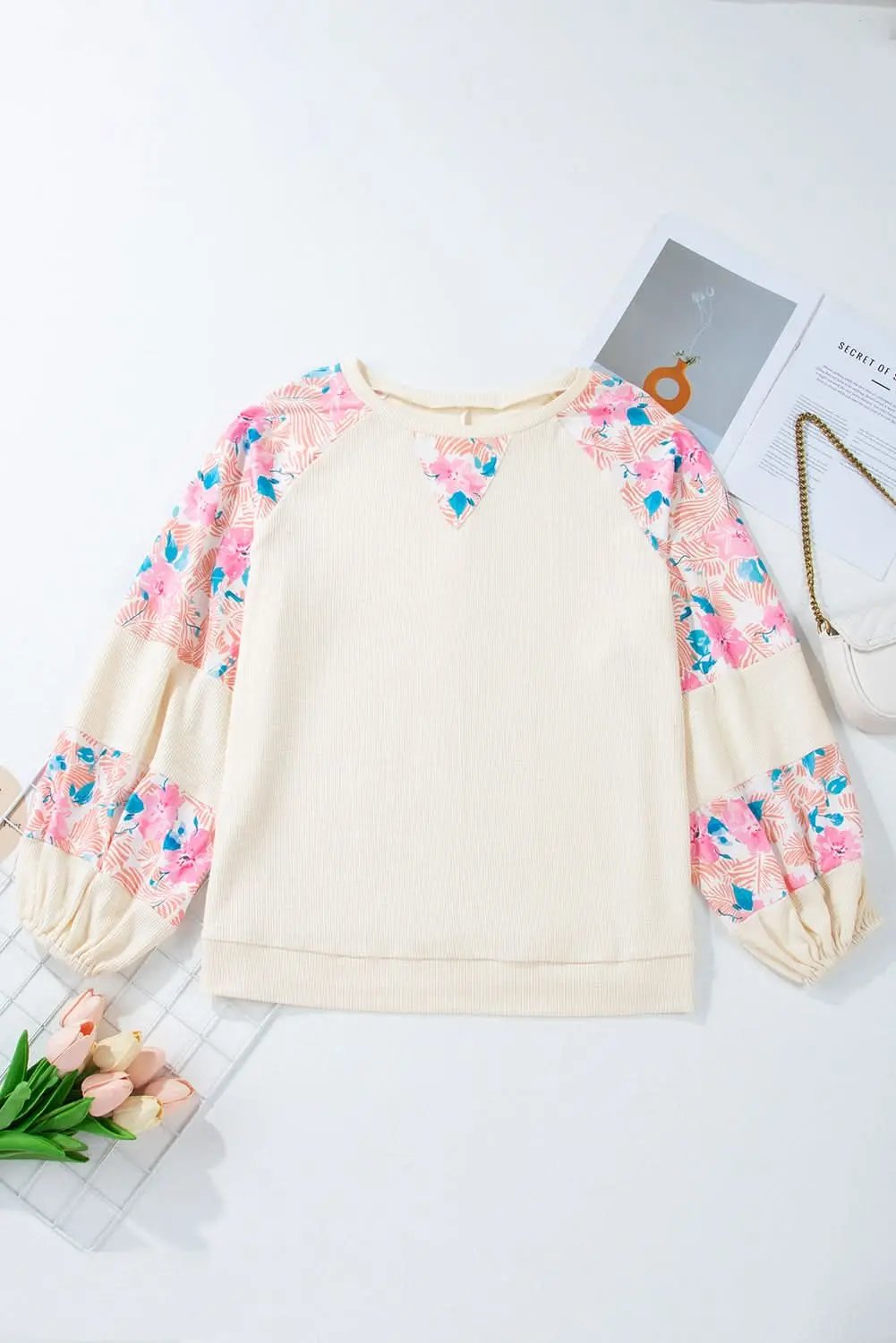 Women's Blouse - Apricot Floral Textured - Southern Belle Style