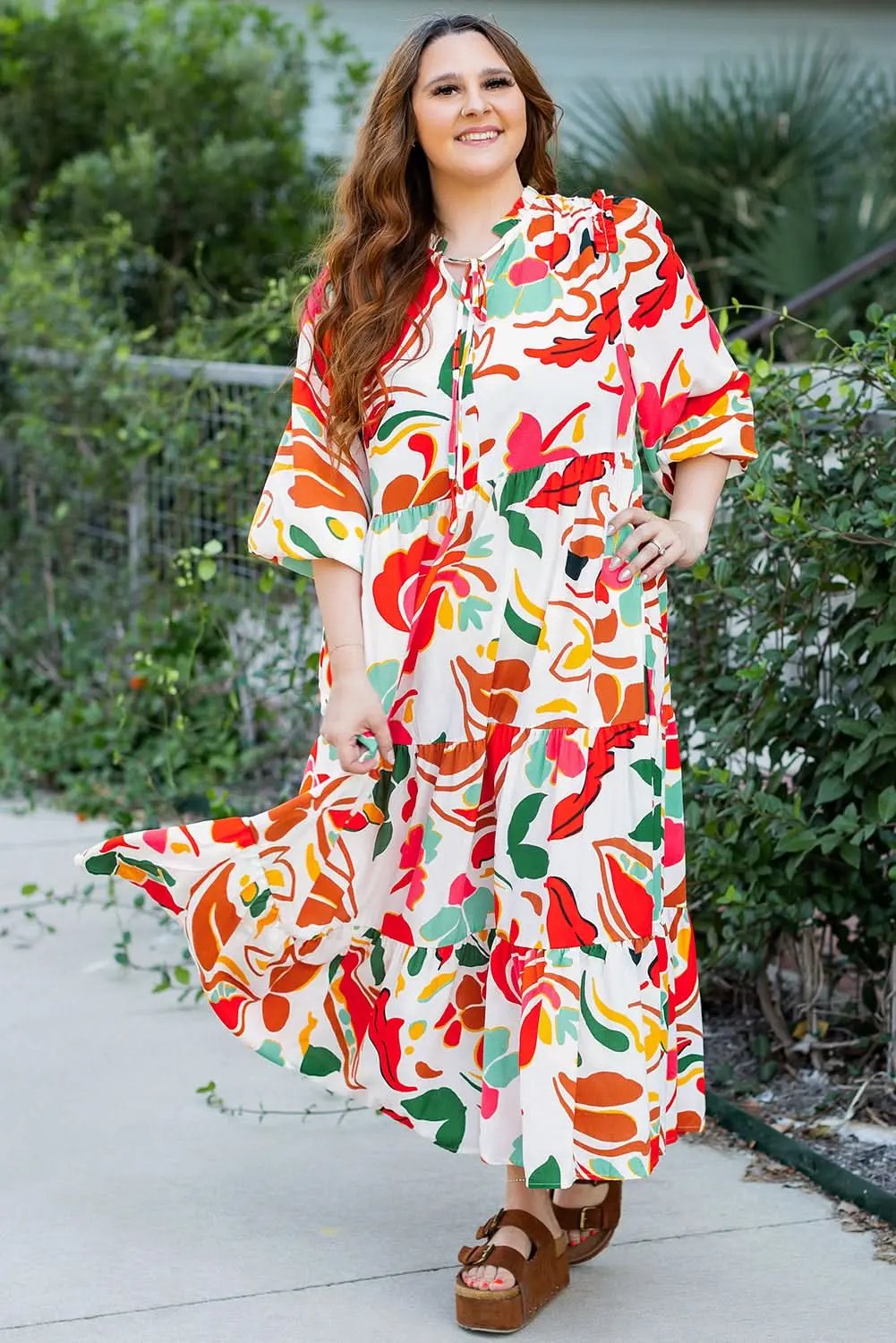 Dresses Love Salve Orange Floral Dress Women's Vacation H-Line Spring Style Lightweight