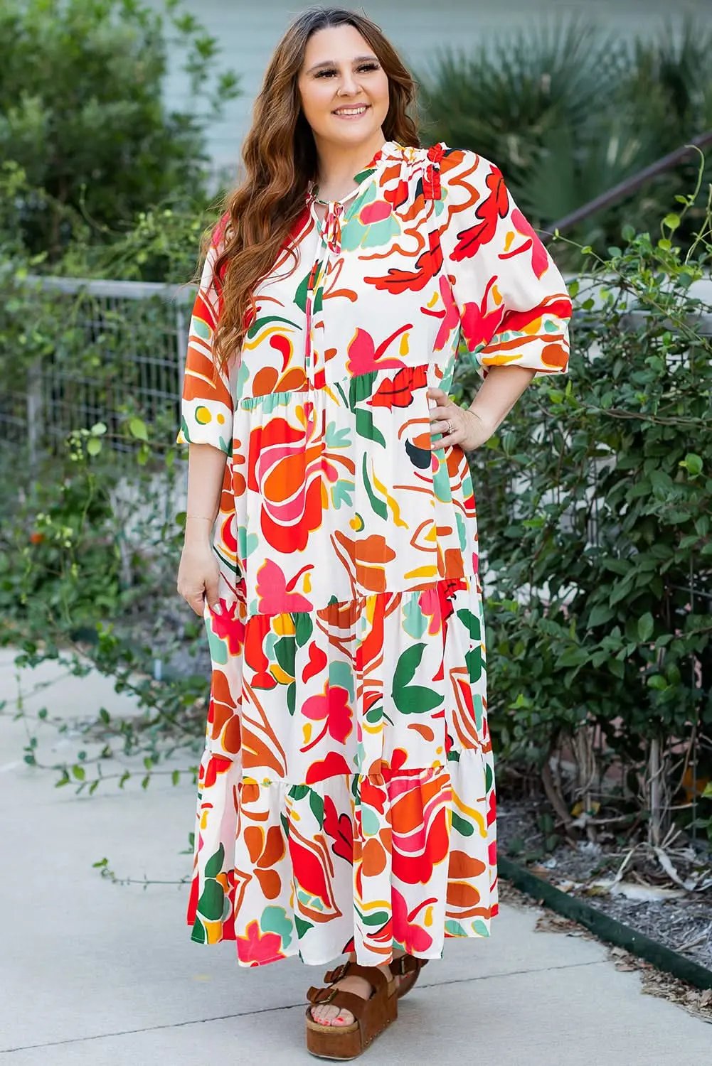 Dresses Love Salve Orange Floral Dress Women's Vacation H-Line Spring Style Lightweight