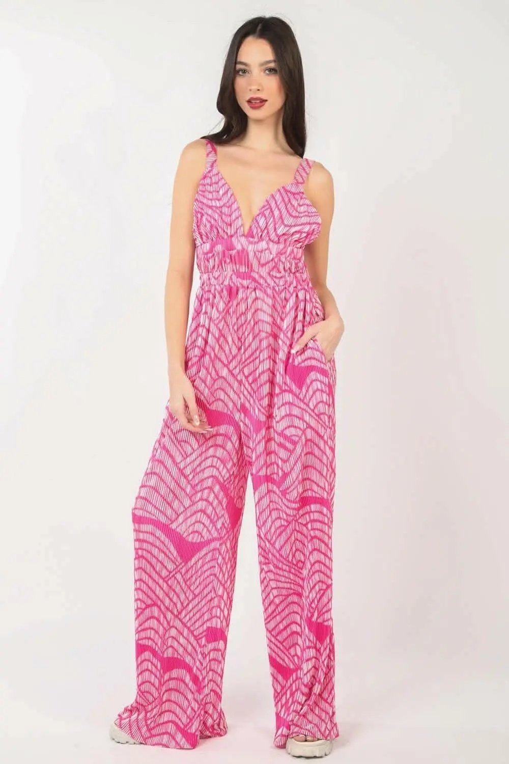 T-Shirts Trendsi Printed Jumpsuit Women's Casual Wide Leg Sleeveless Style Comfortable
