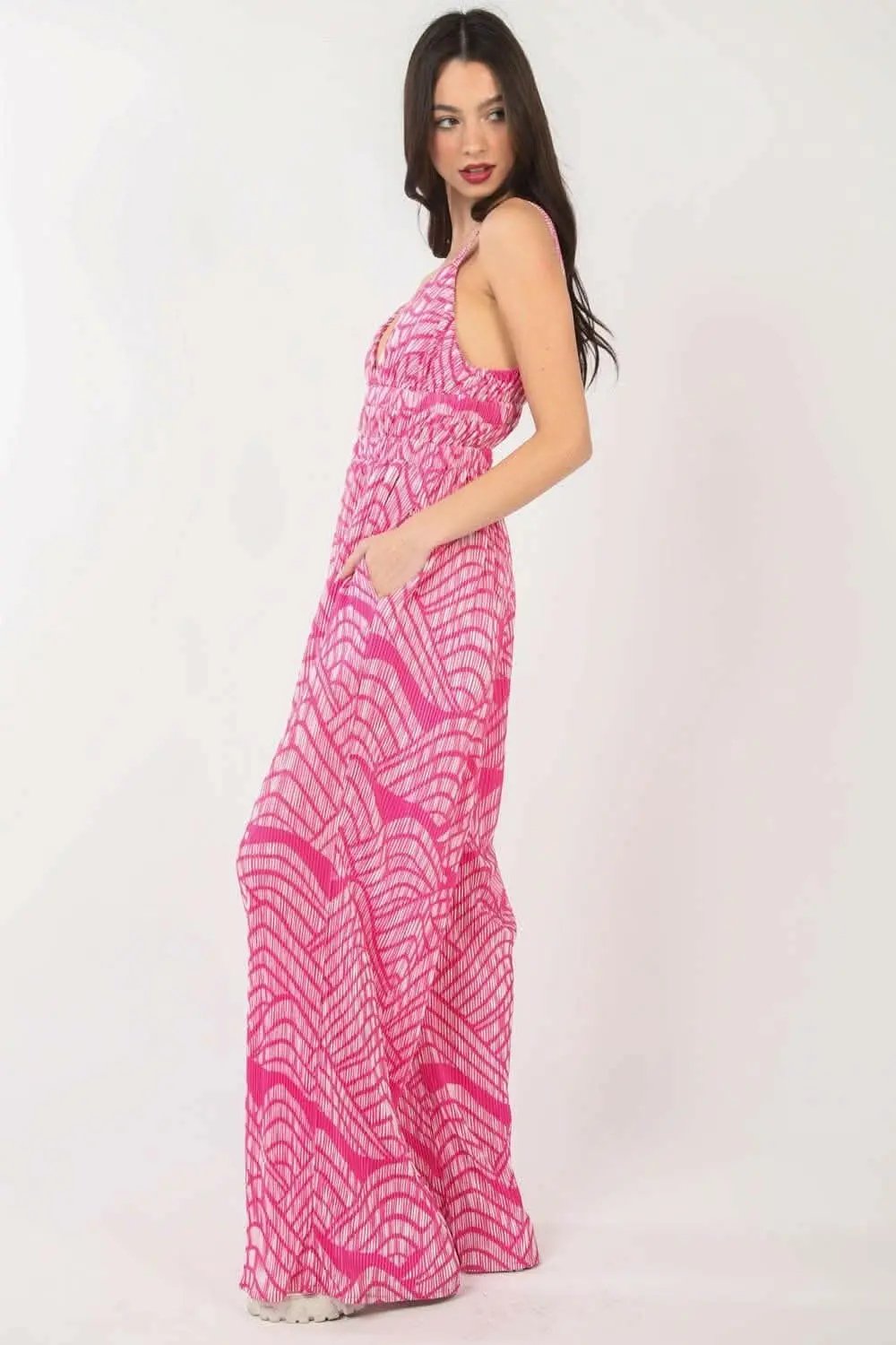 T-Shirts Trendsi Printed Jumpsuit Women's Casual Wide Leg Sleeveless Style Comfortable