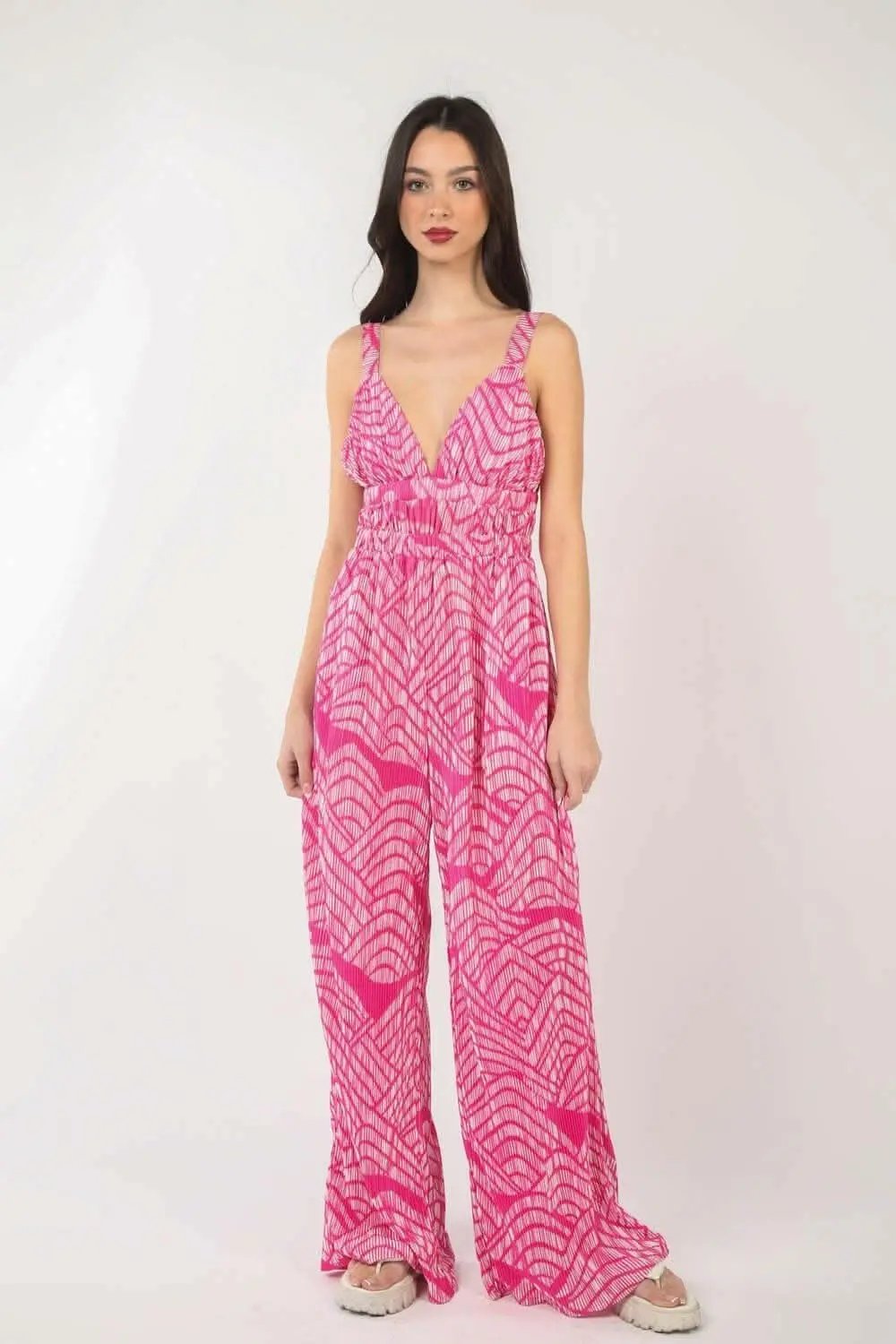 T-Shirts Trendsi Printed Jumpsuit Women's Casual Wide Leg Sleeveless Style Comfortable