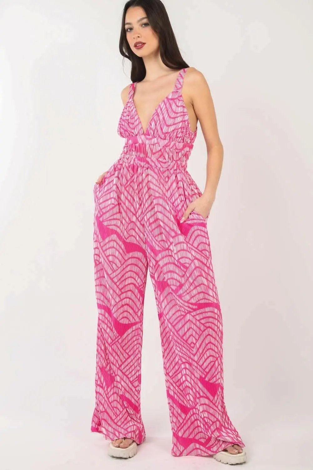 T-Shirts Trendsi Printed Jumpsuit Women's Casual Wide Leg Sleeveless Style Comfortable