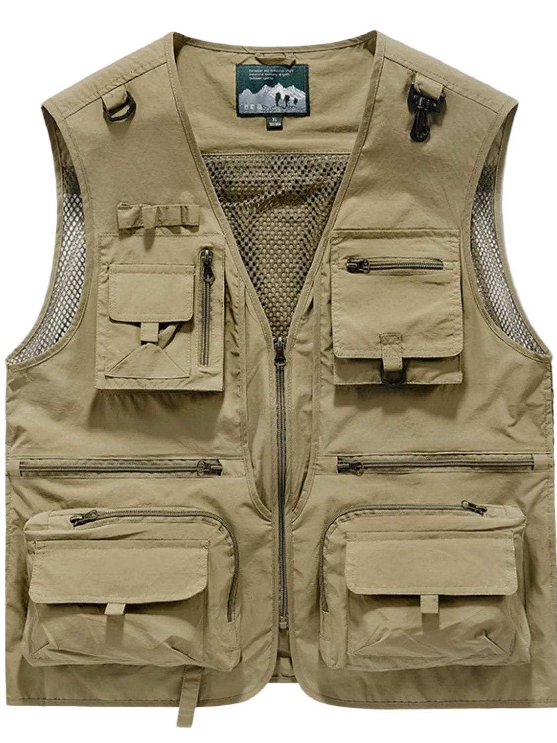Men's Lightweight Tactical Cargo Vest - Multi-Pocket Breathable Mesh Outdoor Khaki 2XL