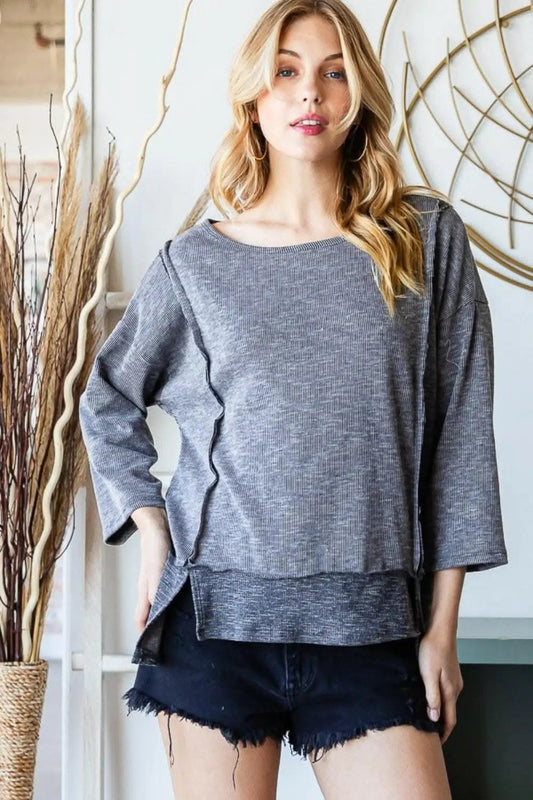 Women's Tops & Tees Women's Top - Boat Neck Exposed Seam Slit - Casual Tee