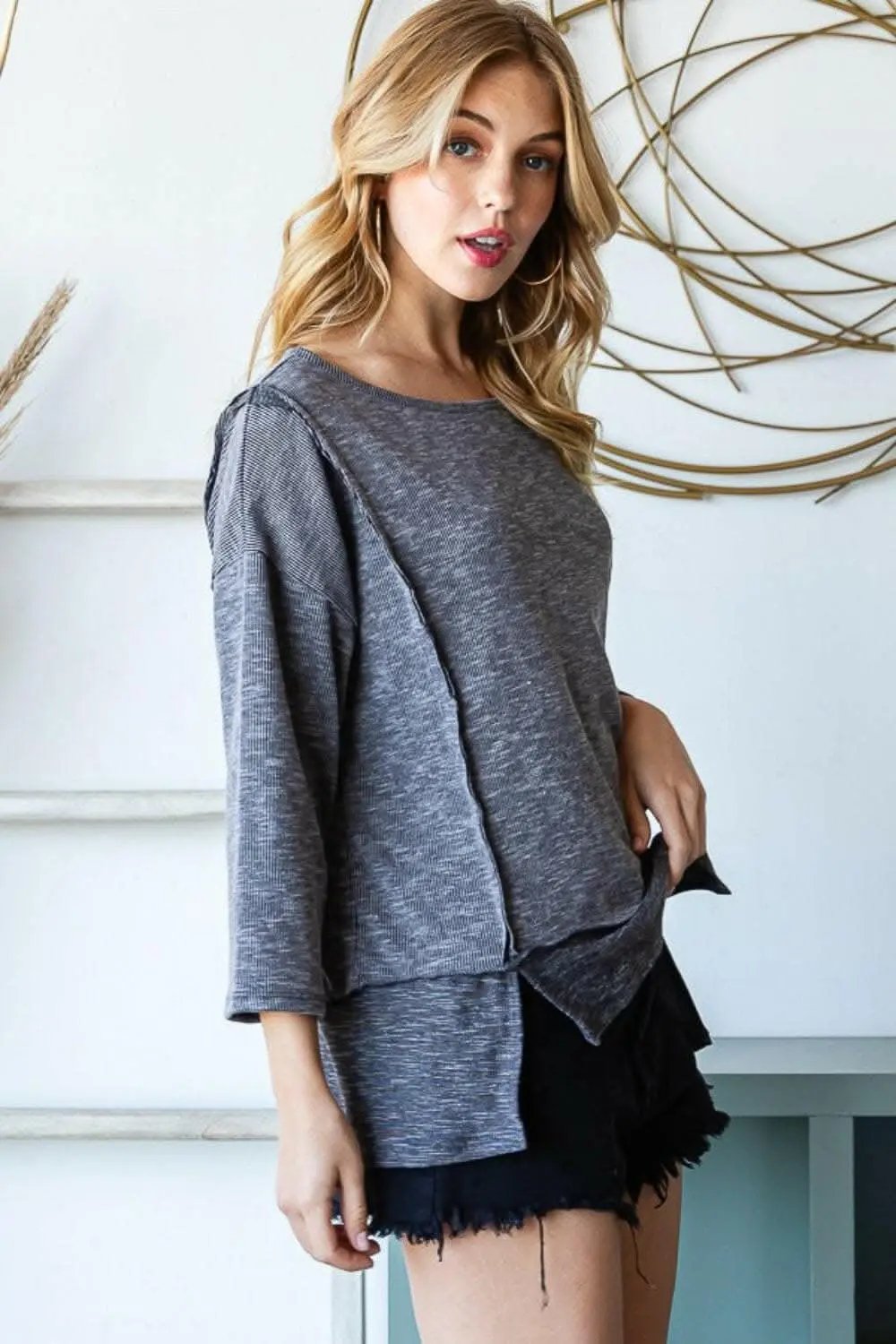 Women's Tops & Tees Women's Top - Boat Neck Exposed Seam Slit - Casual Tee