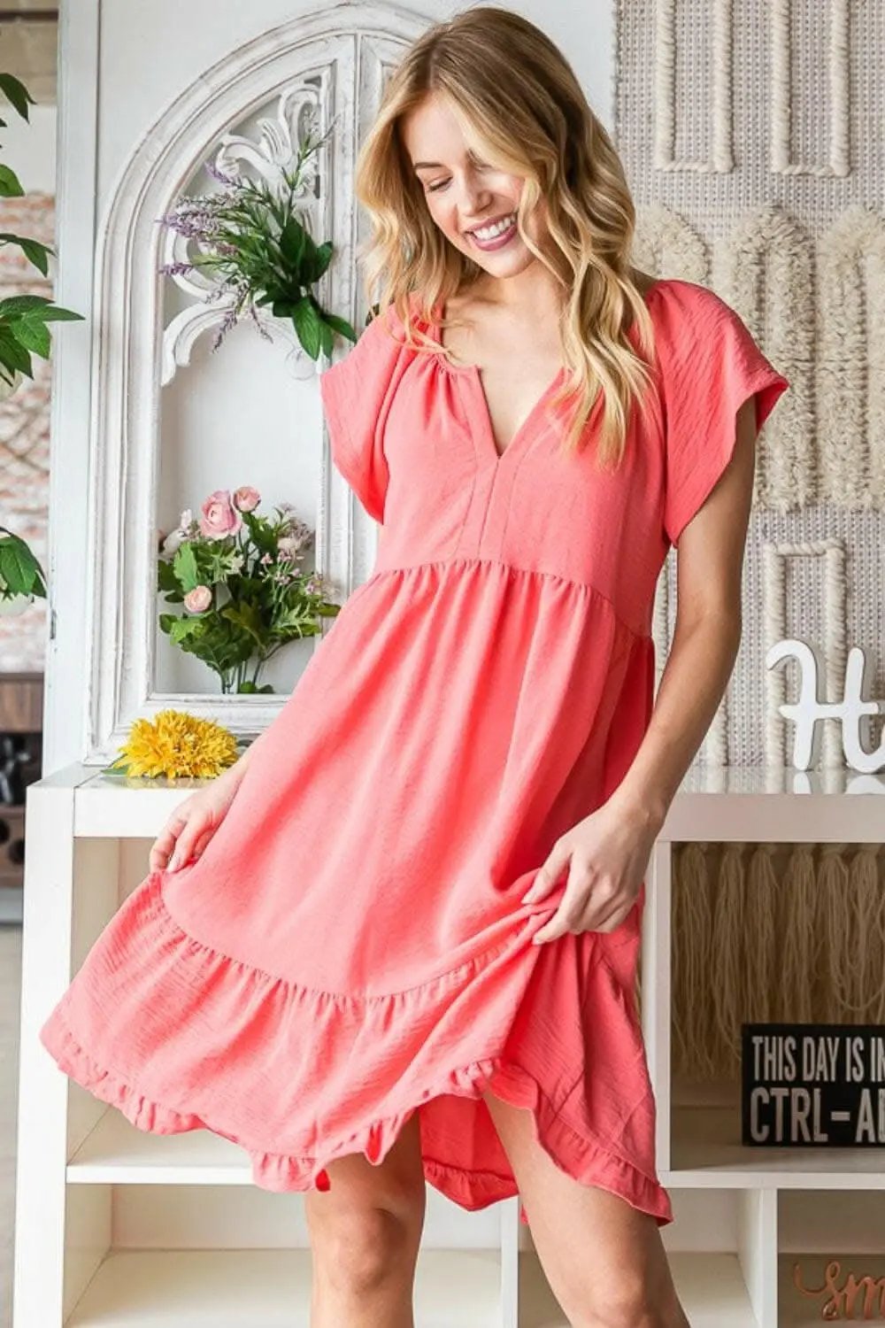 Dresses Trendsi usa - Reborn J Ruffled Notched Cap Sleeve Dress