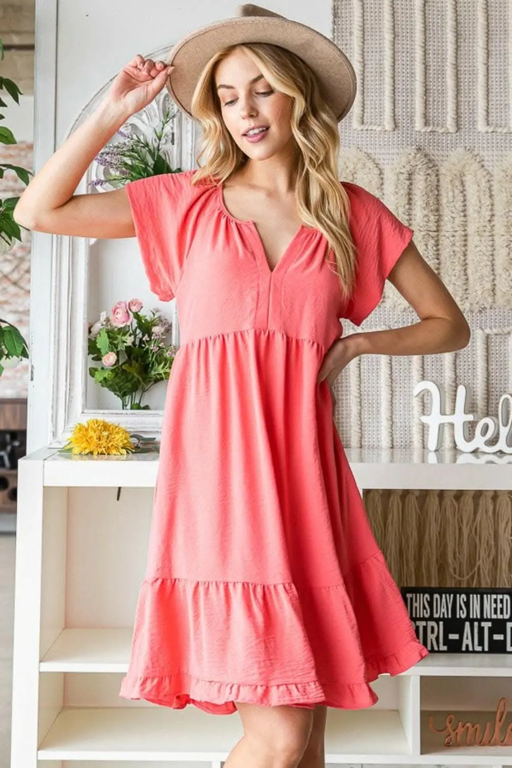 Dresses Trendsi usa - Reborn J Ruffled Notched Cap Sleeve Dress