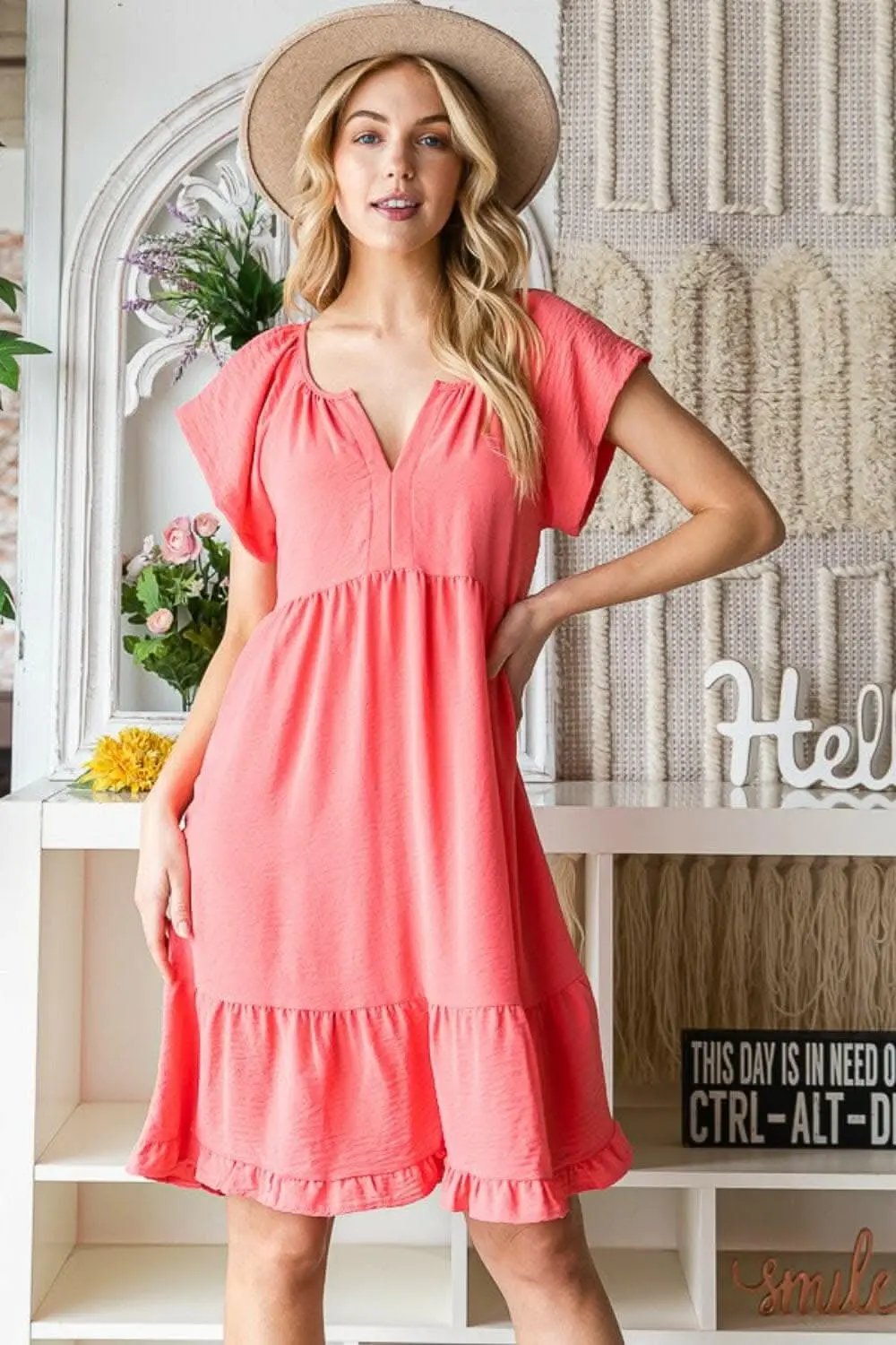 Dresses Trendsi usa - Reborn J Ruffled Notched Cap Sleeve Dress