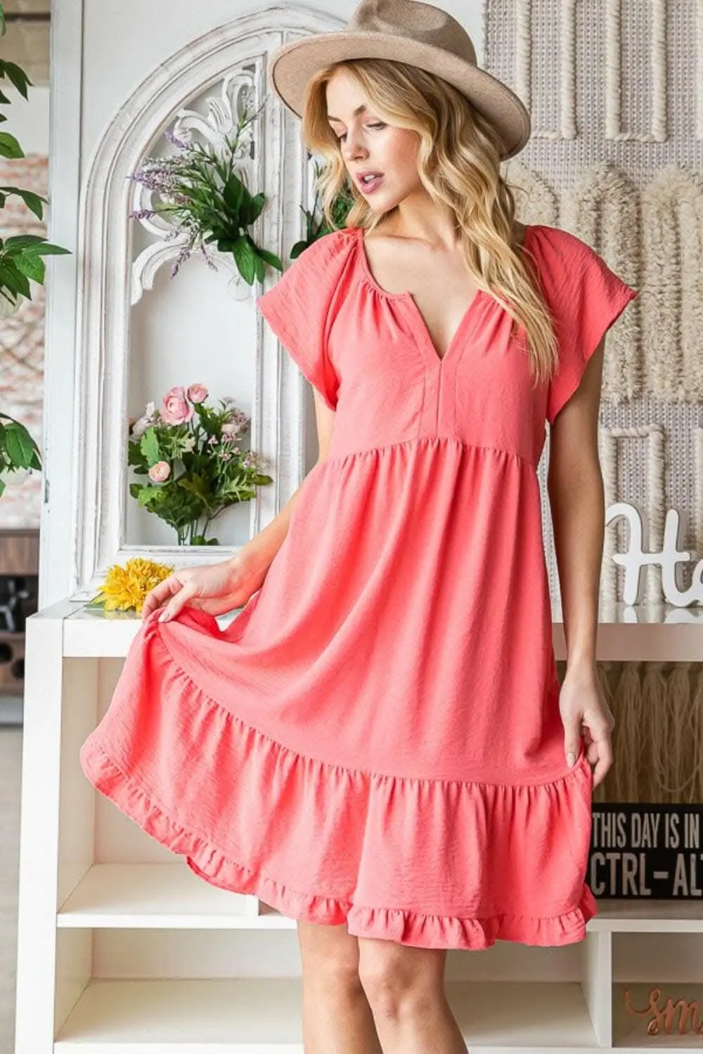 Dresses Trendsi usa - Reborn J Ruffled Notched Cap Sleeve Dress