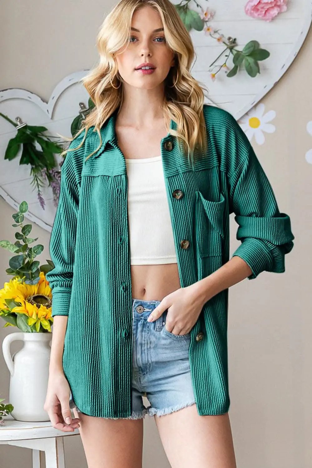 Trendsi Striped Shacket Button-Up Jacket — Lightweight Layering