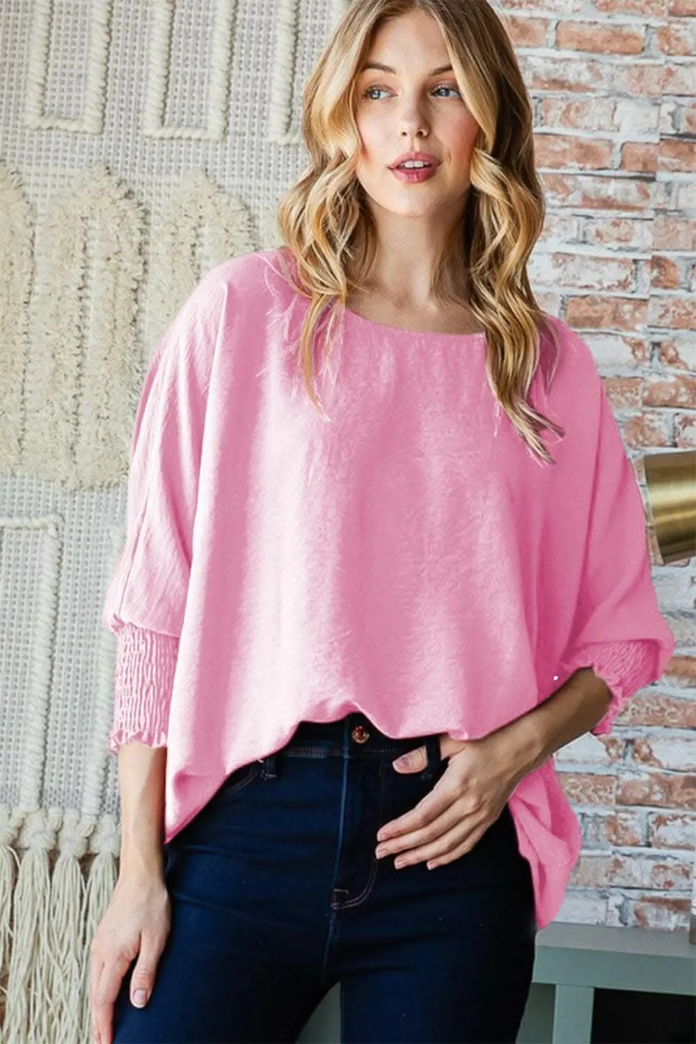 Accessories Trendsi Smocked Top Women's Casual Round Neck Blouse USA Shipped