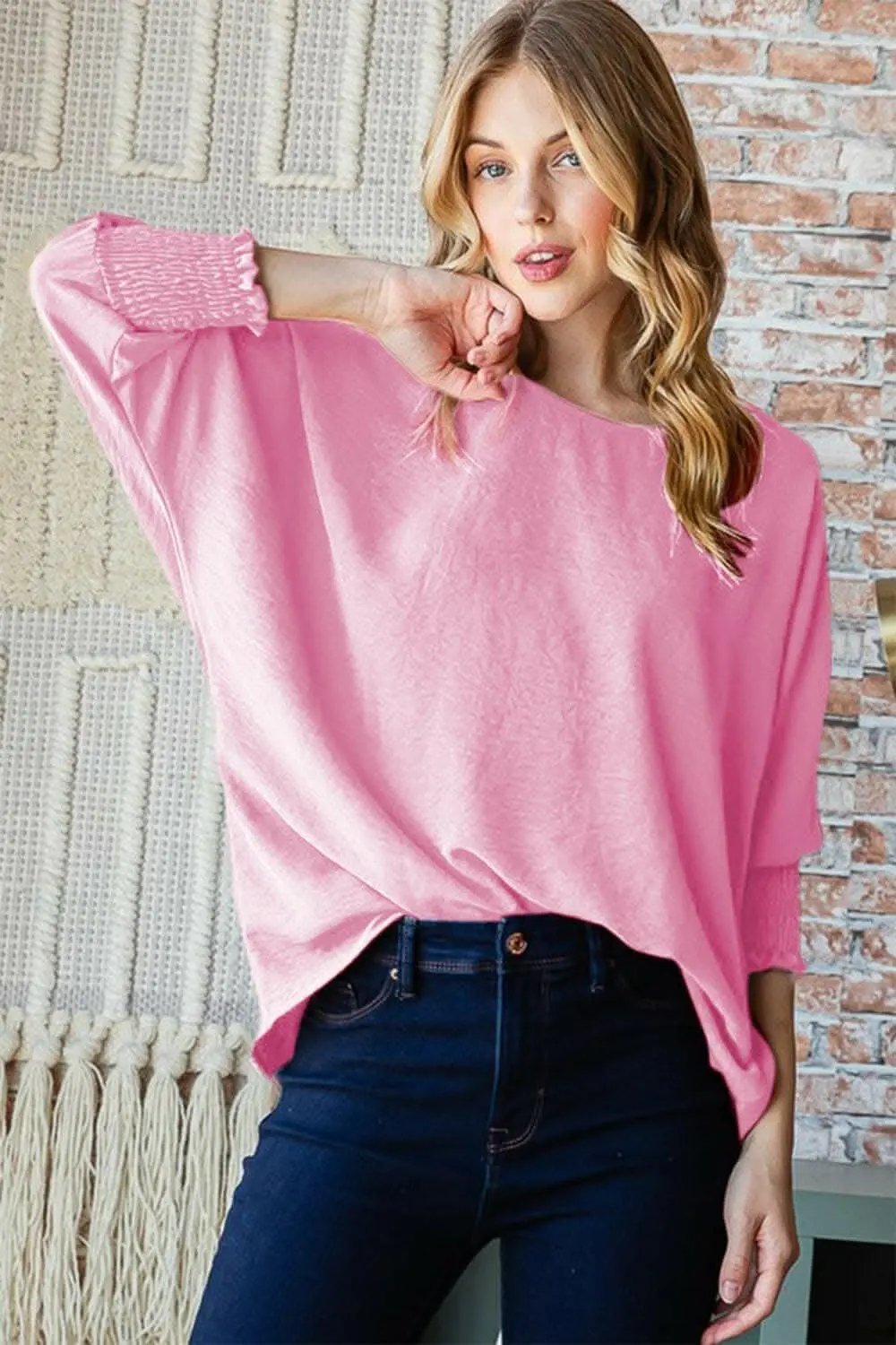 Accessories Trendsi Smocked Top Women's Casual Round Neck Blouse USA Shipped