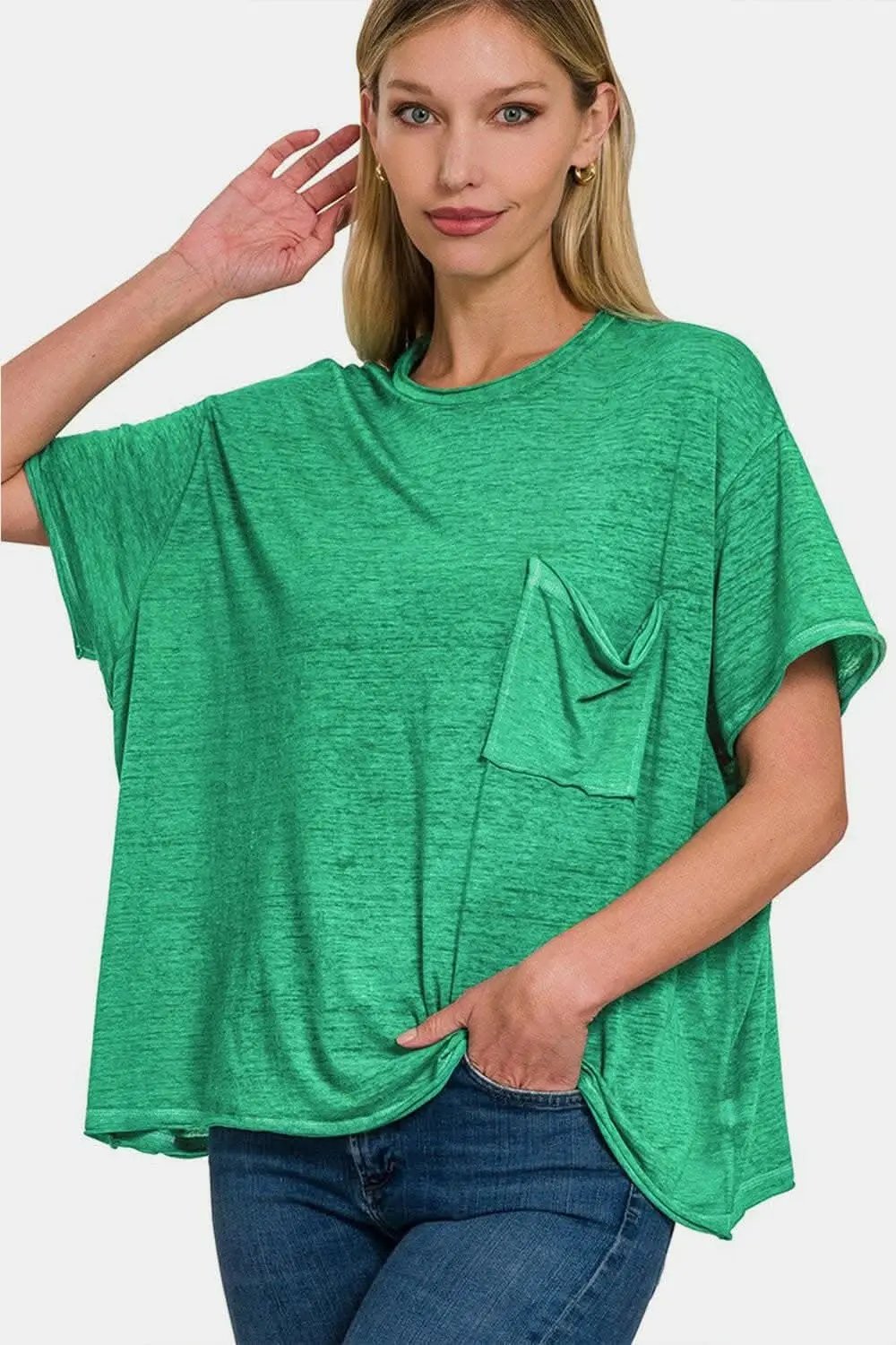 T-Shirts Trendsi Relaxed Fit Tee Women's Casual Round Neck Top with Pocket