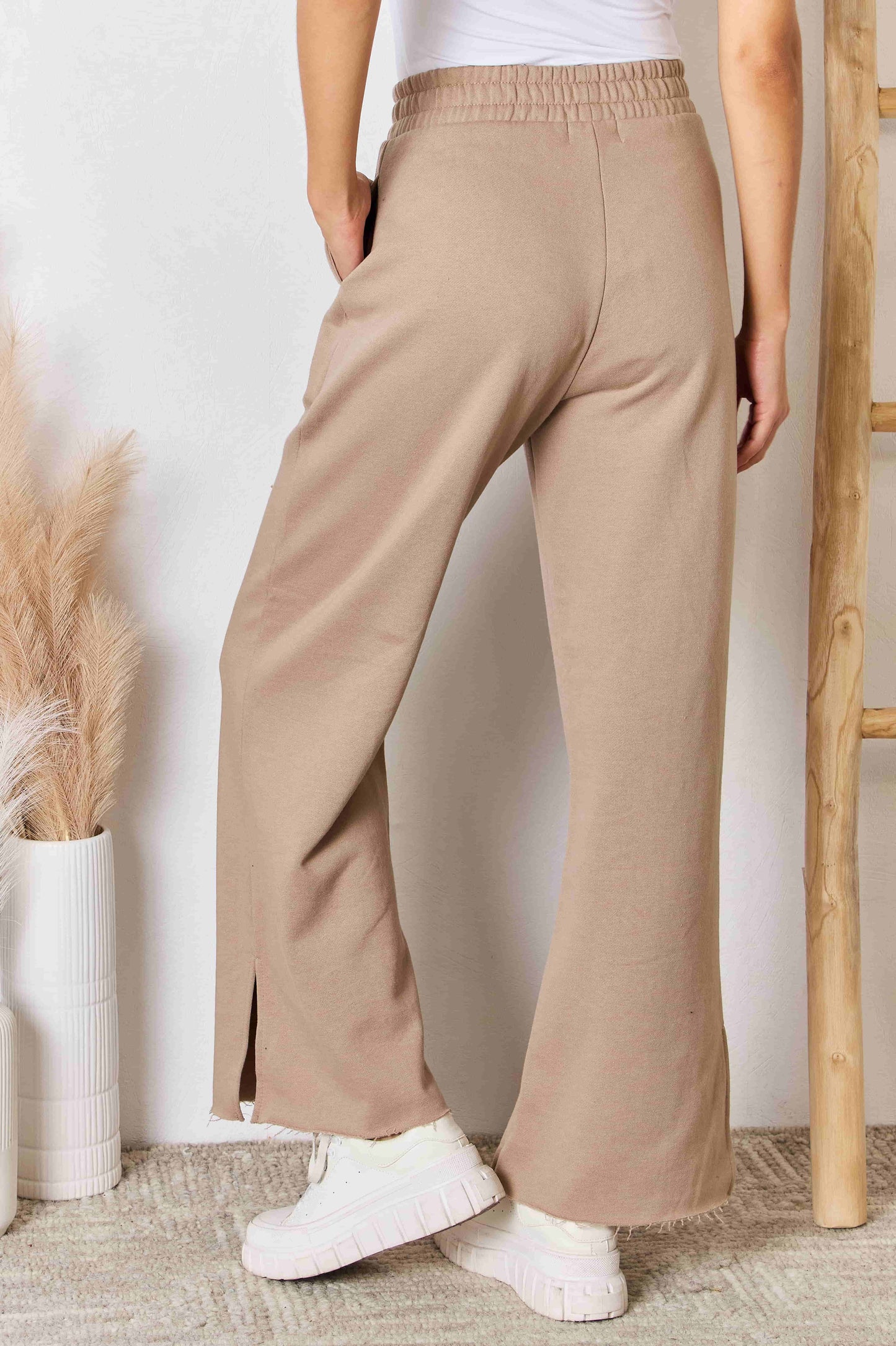 Women's Wide Leg Pants Wide Leg Pants - Side Slits - Risen Fit