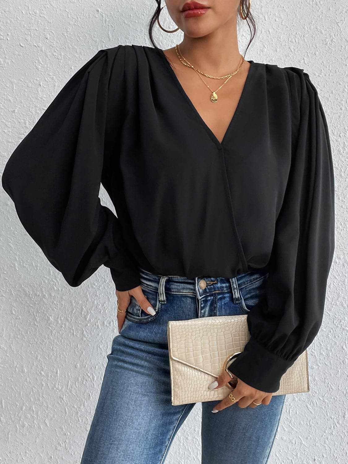 Dresses Trendsi Ruched Bodysuit Dress Long Sleeves Polyester