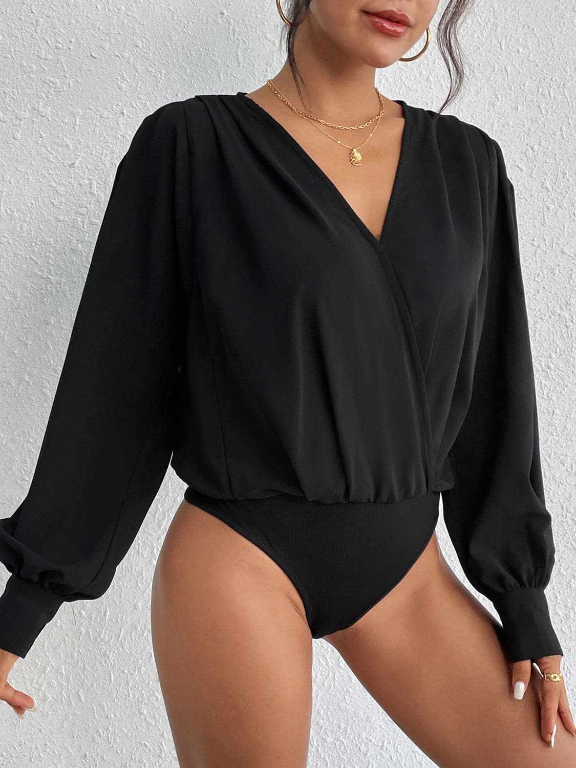 Dresses Trendsi Ruched Bodysuit Dress Long Sleeves Polyester