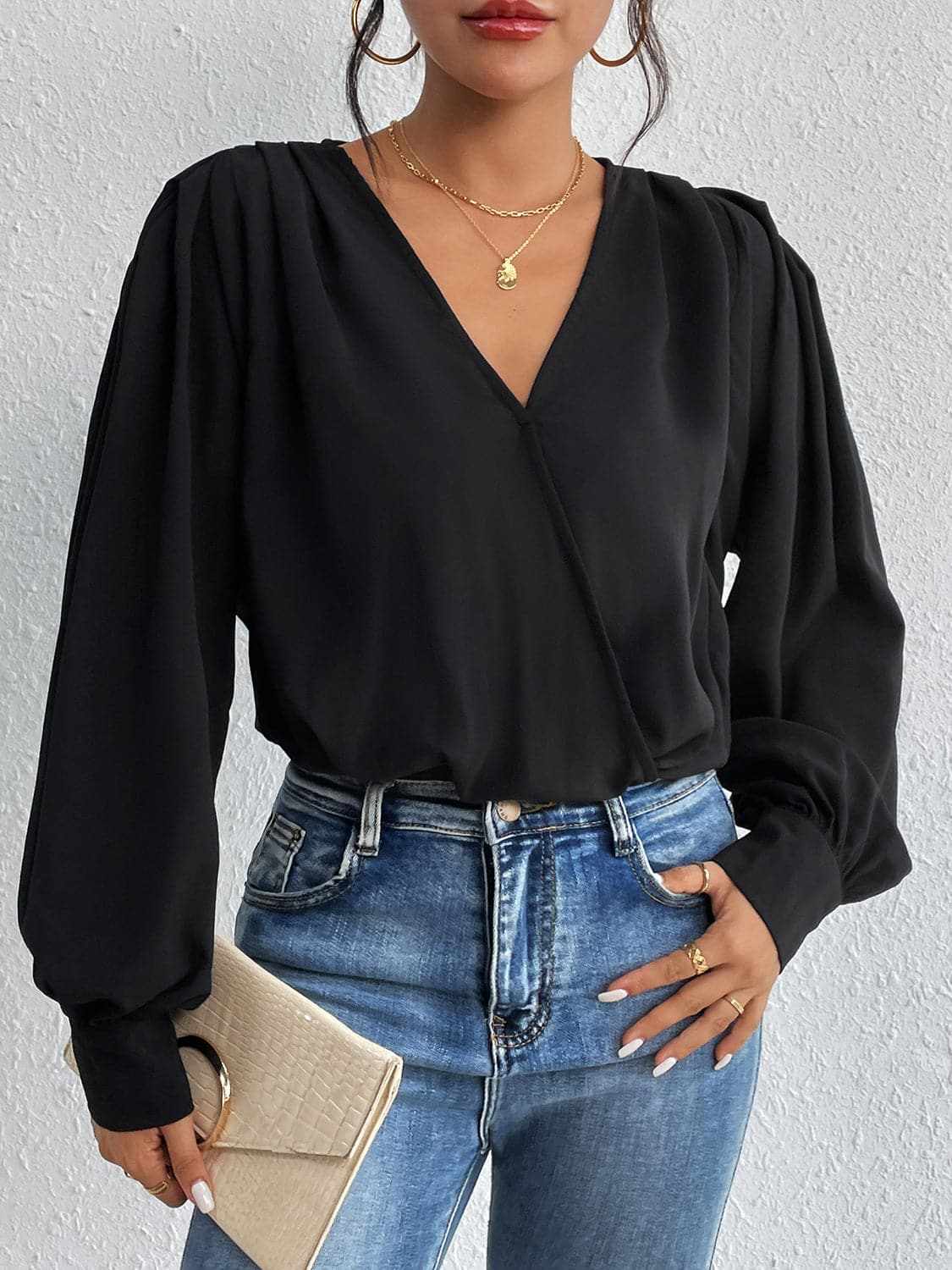 Dresses Trendsi Ruched Bodysuit Dress Long Sleeves Polyester