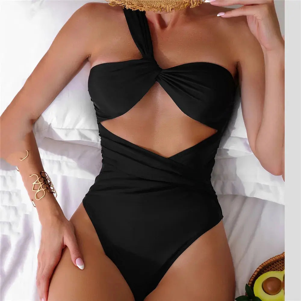 Sexikinis One Shoulder One Piece Swimsuit - Black