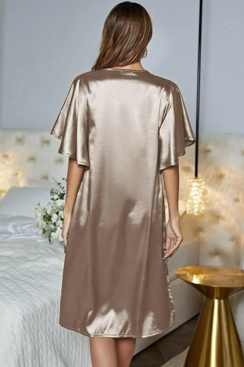 Satin Nightgown | Trendsi V-Neck Flutter Sleeve