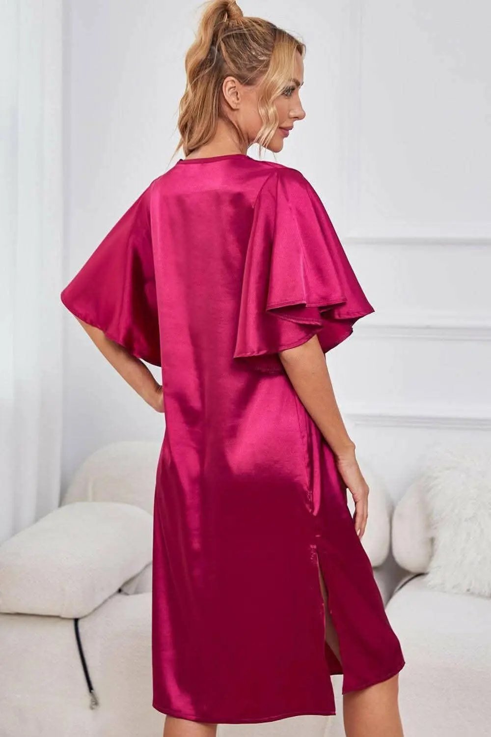 Satin Nightgown | Trendsi V-Neck Flutter Sleeve