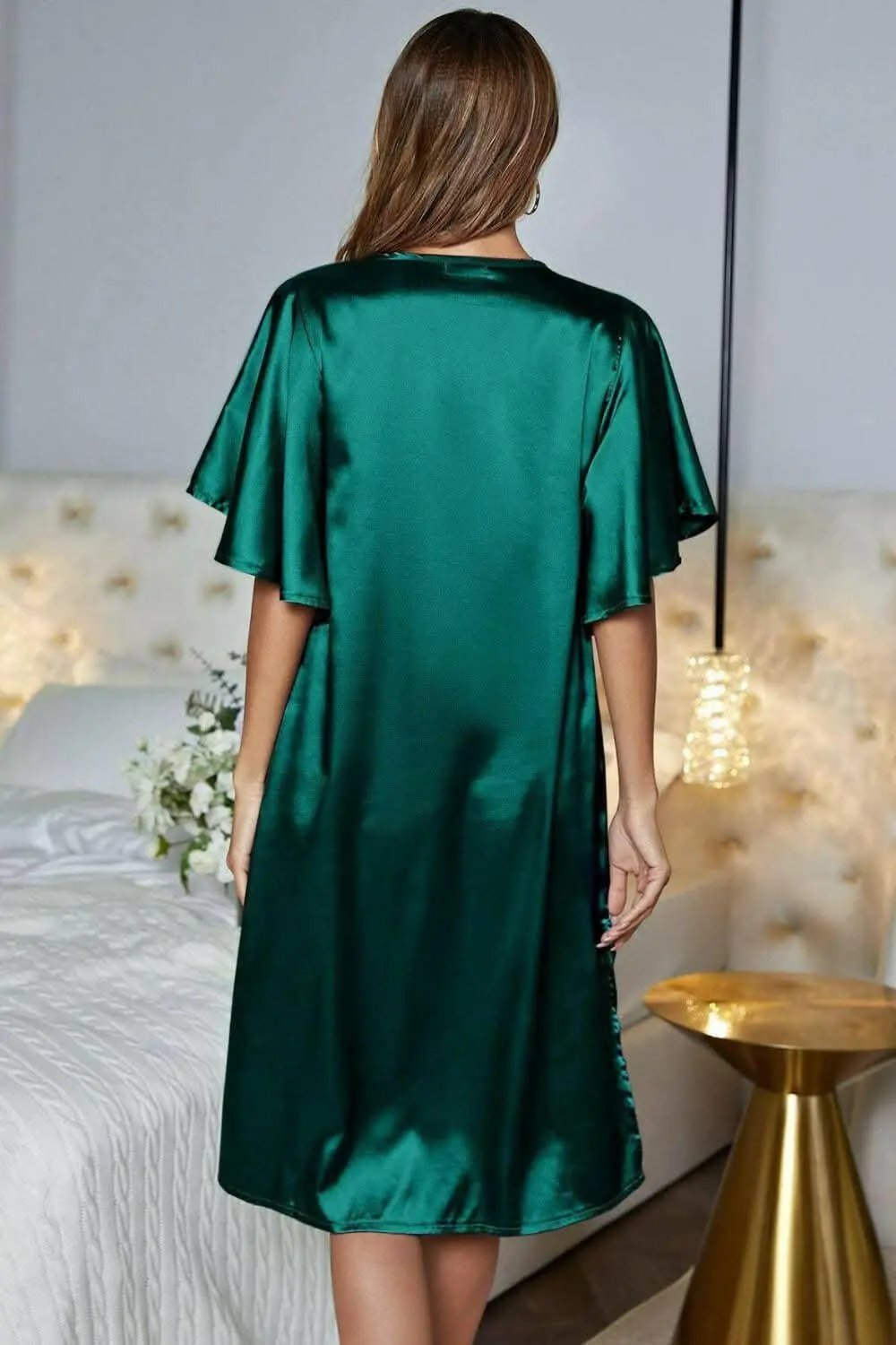 Satin Nightgown | Trendsi V-Neck Flutter Sleeve