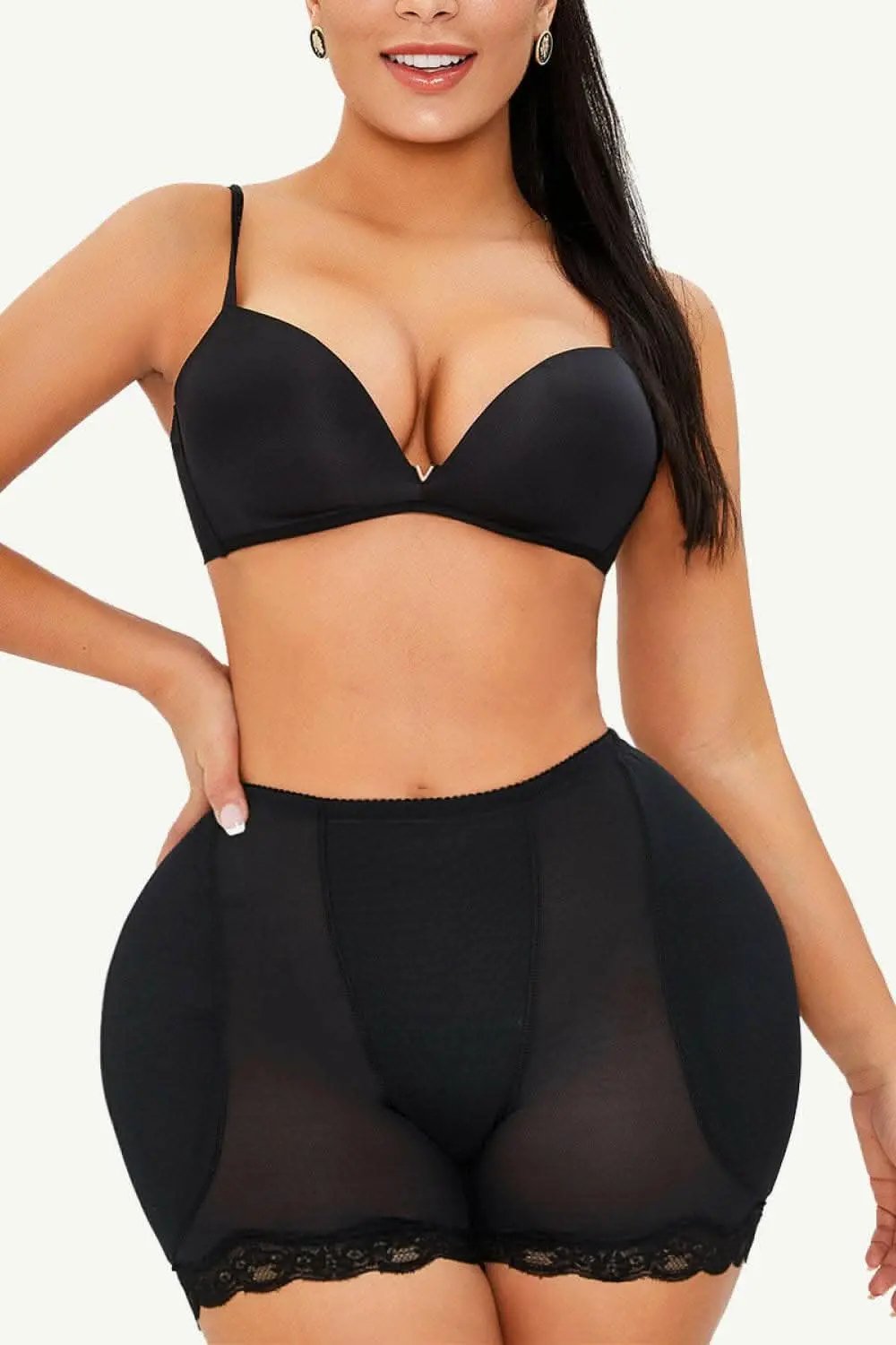 Scalloped Lace Shaping Shorts Black | Trendsi