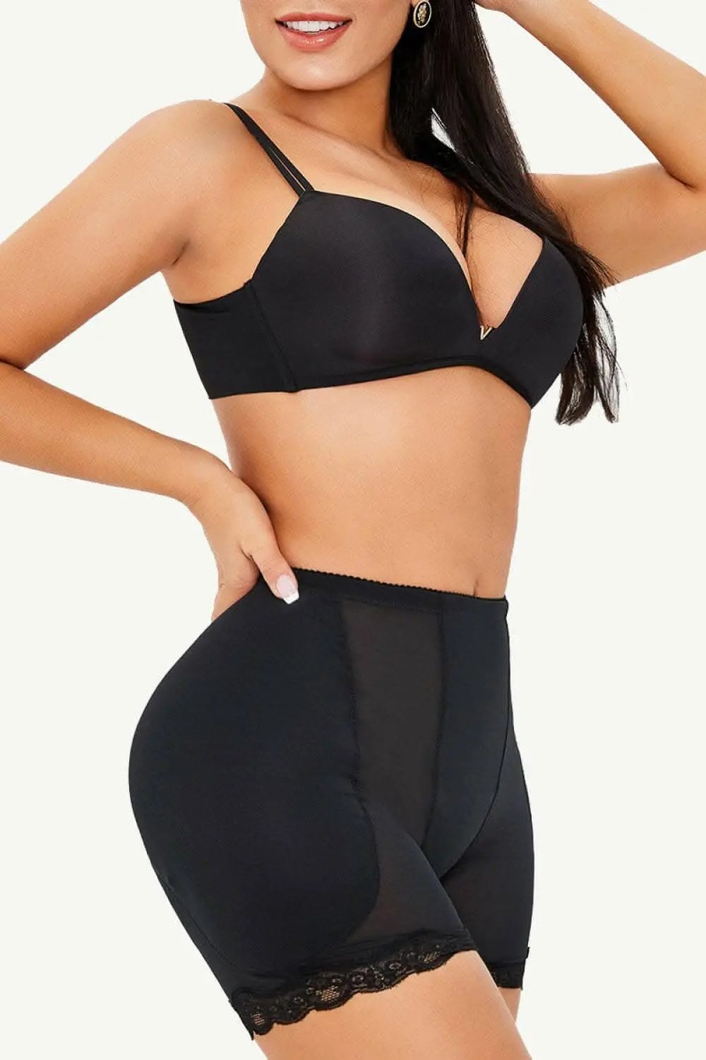 Scalloped Lace Shaping Shorts Black | Trendsi