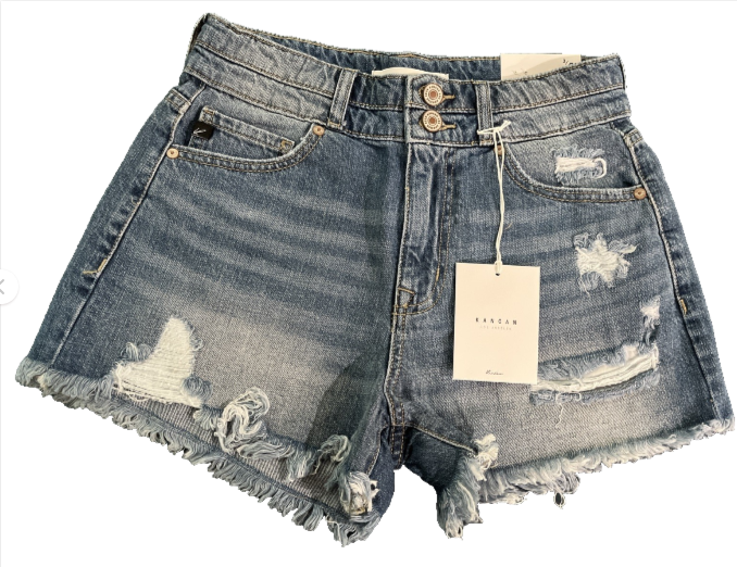 KanCan High Rise Double Button Blue Denim Jean Shorts KC8560NM