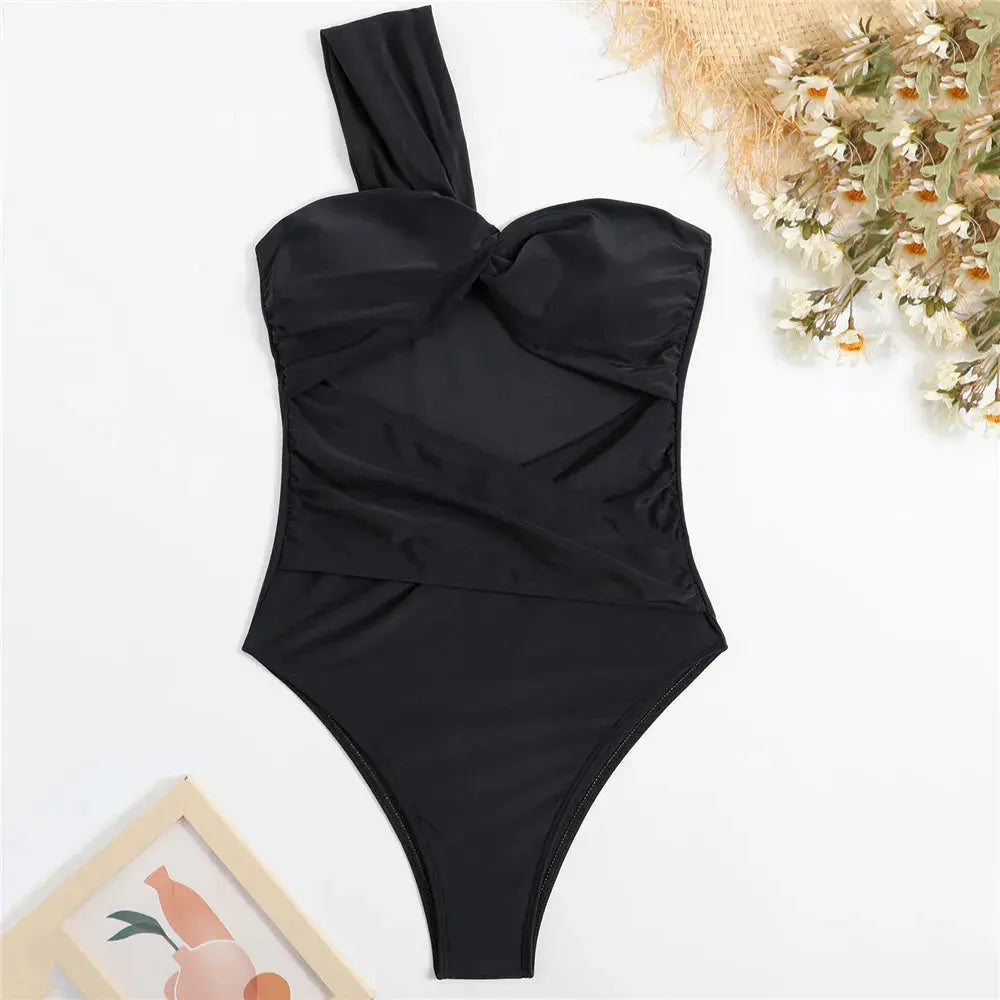 Sexikinis One Shoulder One Piece Swimsuit - Black