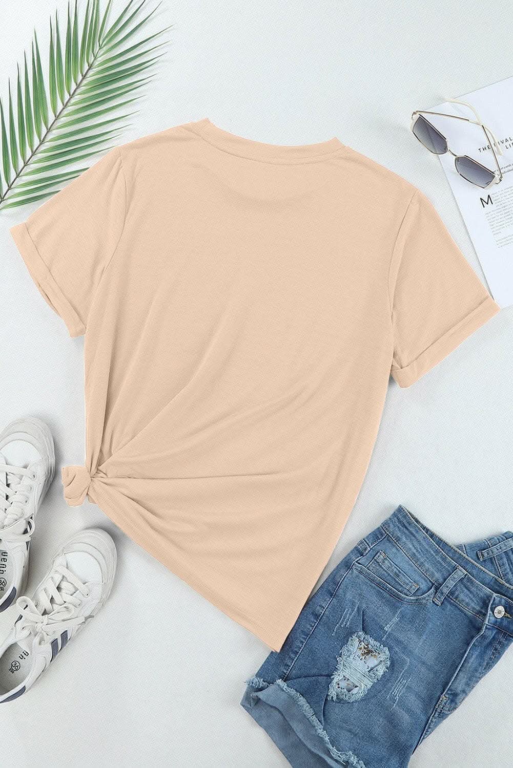 Sequin Short Sleeve Top by Trendsi - Eggshell