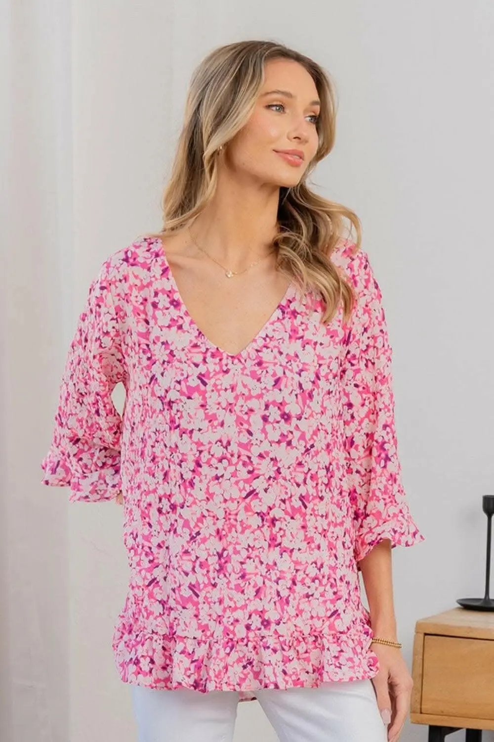 T-Shirts Trendsi just arrived - Sew In Love Full Size Floral V-Neck Flounce Sle
